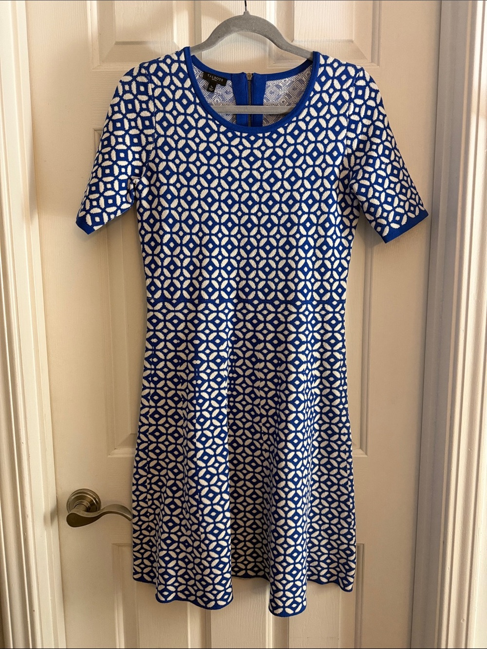 Talbots royal blue and white jacquerd fit and flare dress small petite